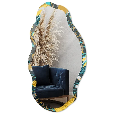 Irregular mirror with printed frame Plant pattern