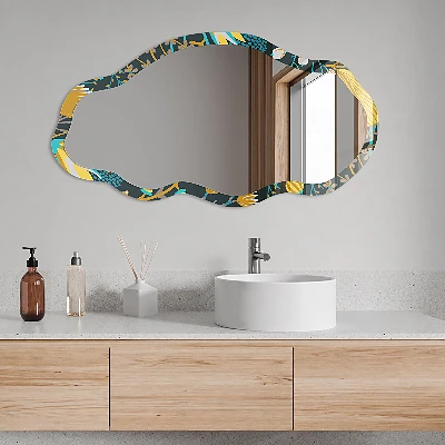 Irregular mirror with printed frame Plant pattern