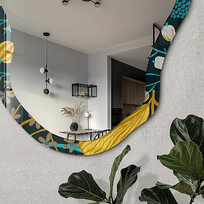 Irregular mirror with printed frame Plant pattern
