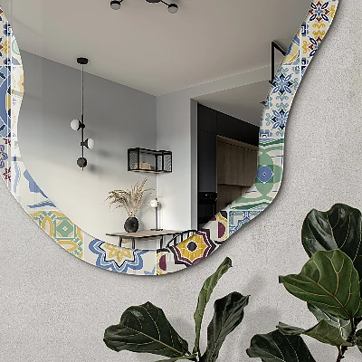 Irregular mirror with printed frame Cheerful mosaics