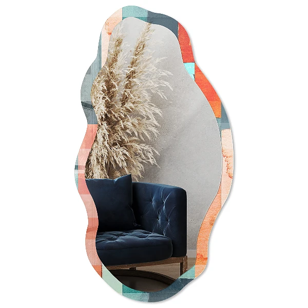 Asymmetric mirror with printed frame Colored blocks