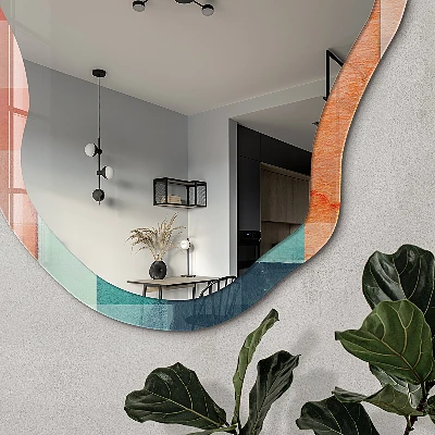 Asymmetric mirror with printed frame Colored blocks