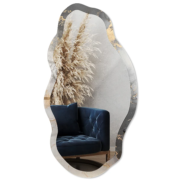 Asymmetric mirror with printed frame Abstract spots