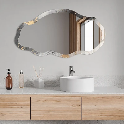 Asymmetric mirror with printed frame Abstract spots
