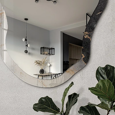Asymmetric mirror with printed frame Abstract spots