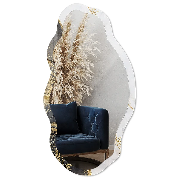 Asymmetric mirror with printed frame Marble abstraction