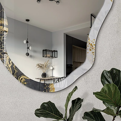 Asymmetric mirror with printed frame Marble abstraction