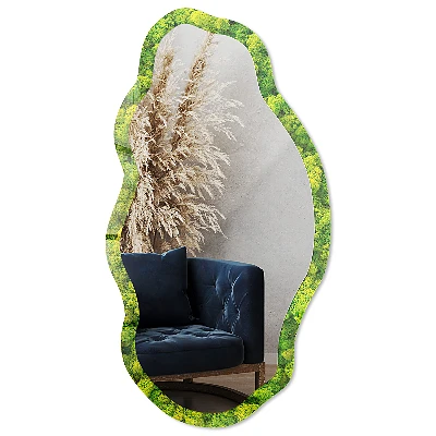 Asymmetric mirror with printed frame Green moss