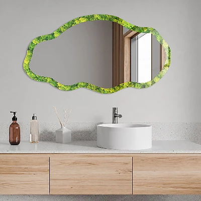 Asymmetric mirror with printed frame Green moss