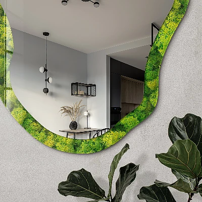Asymmetric mirror with printed frame Green moss