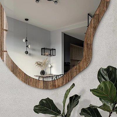 Asymmetric mirror with printed frame Wooden panels