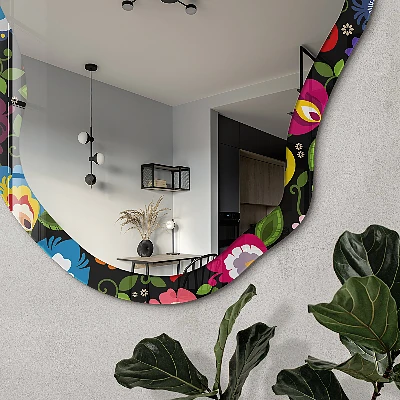 Irregular mirror with printed frame Folklore flowers