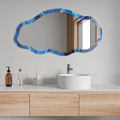 Irregular mirror with printed frame Blue abstraction