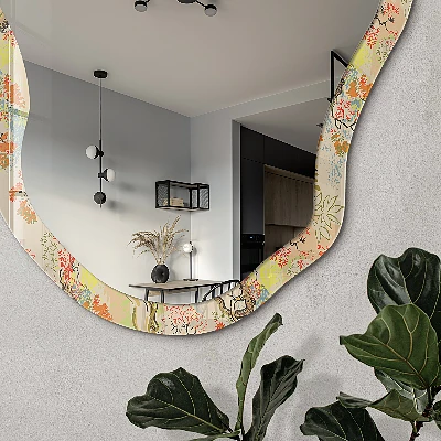 Irregular mirror with printed frame Botanical composition