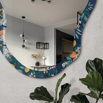 Irregular mirror with printed frame Orange leaves
