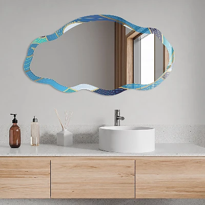 Asymmetric mirror with printed frame Sea waves