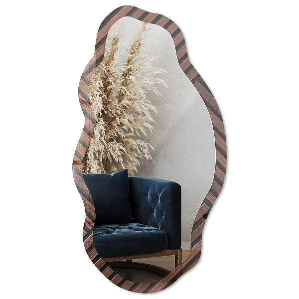 Irregular mirror with printed frame Wooden geometry