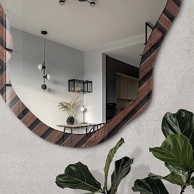 Irregular mirror with printed frame Wooden geometry