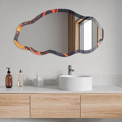 Irregular mirror with printed frame Fiery abstraction