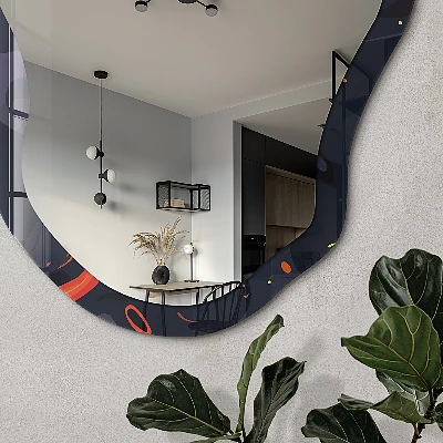 Irregular mirror with printed frame Fiery abstraction