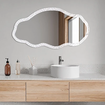 Irregular mirror with printed frame Wavy pattern