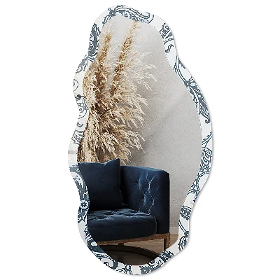 Asymmetric mirror with printed frame Elegant ornaments
