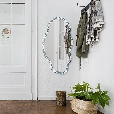 Asymmetric mirror with printed frame Elegant ornaments