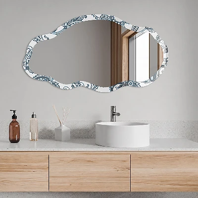Asymmetric mirror with printed frame Elegant ornaments