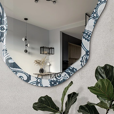 Asymmetric mirror with printed frame Elegant ornaments