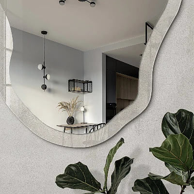 Irregular mirror with printed frame Delicate sandstone