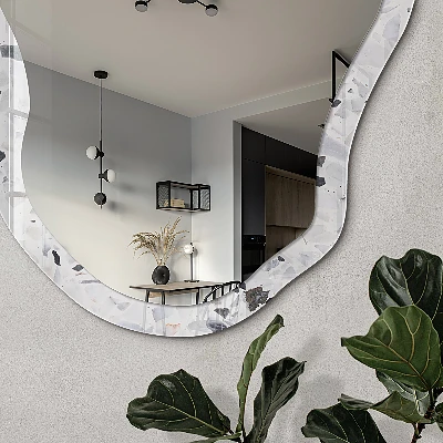 Irregular mirror with printed frame Terrazzo style
