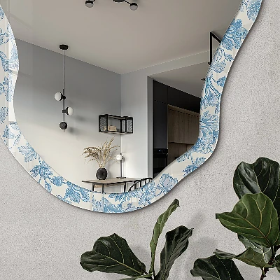 Asymmetric mirror with printed frame Floral pattern