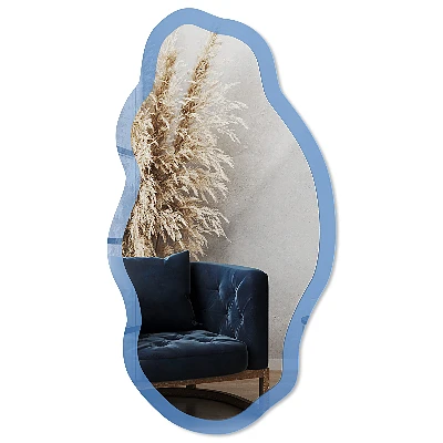 Irregular mirror with printed frame Blue color