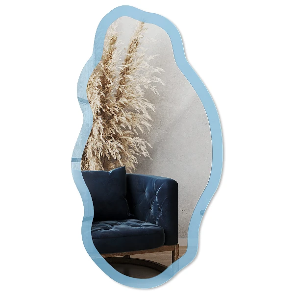 Irregular mirror with printed frame Blue color