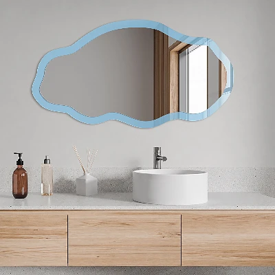 Irregular mirror with printed frame Blue color