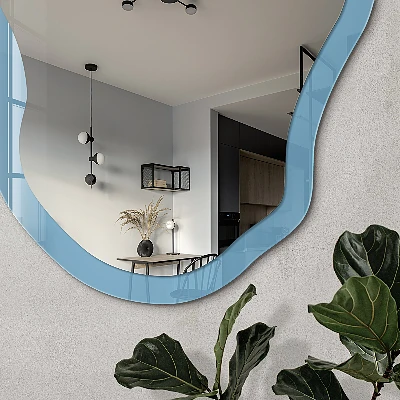 Irregular mirror with printed frame Blue color
