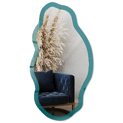 Asymmetric mirror with printed frame Dark turquoise