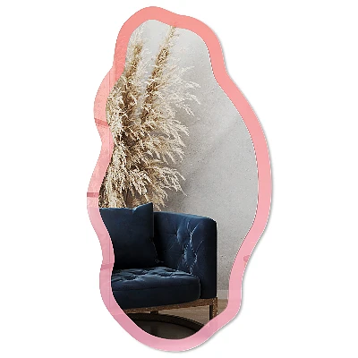Asymmetric mirror with printed frame Pink orange