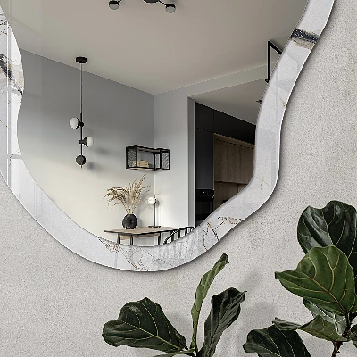 Irregular mirror with printed frame Marble elegance