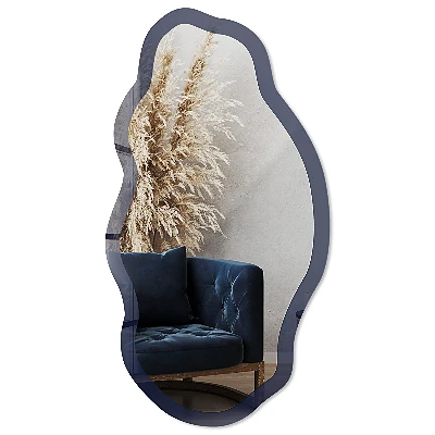 Irregular mirror with printed frame Dark navy blue