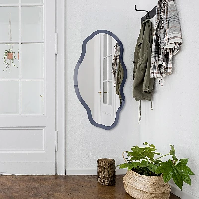 Irregular mirror with printed frame Dark navy blue