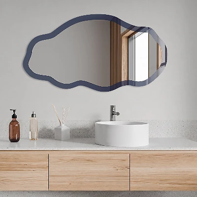 Irregular mirror with printed frame Dark navy blue