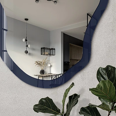Irregular mirror with printed frame Dark navy blue