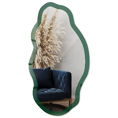 Asymmetric mirror with printed frame Bottle green