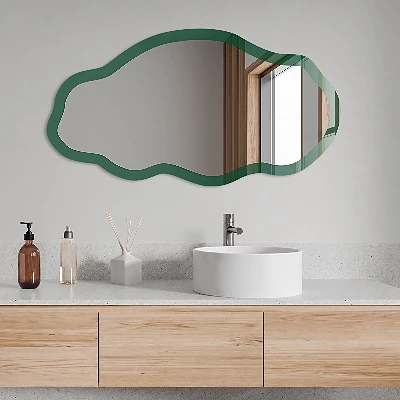 Asymmetric mirror with printed frame Bottle green