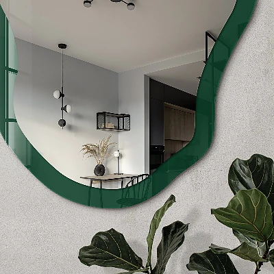 Asymmetric mirror with printed frame Bottle green
