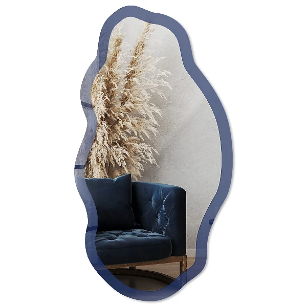 Asymmetric mirror with printed frame Vivid navy blue