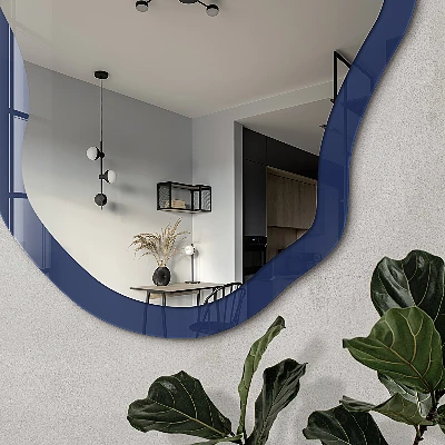 Asymmetric mirror with printed frame Vivid navy blue