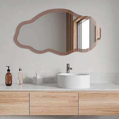 Irregular mirror with printed frame Brown color