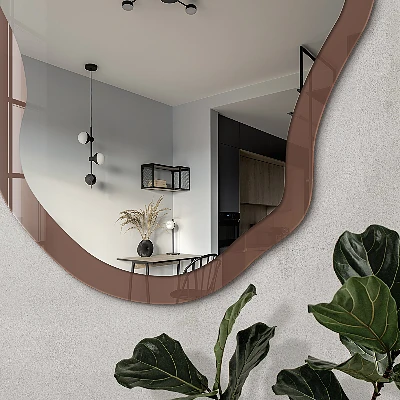 Irregular mirror with printed frame Brown color